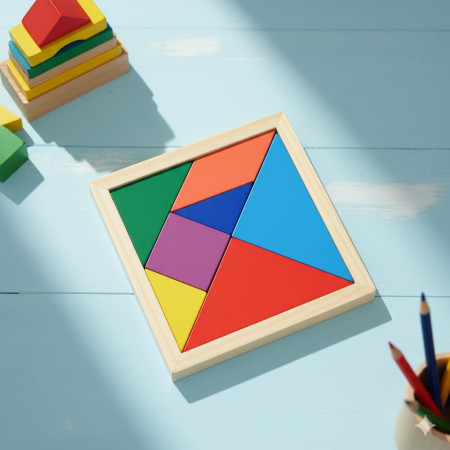 Wooden Tangram Puzzle – Small Size Educational Brain Teaser for All Ages
