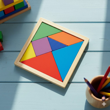Wooden Tangram Puzzle – Small Size Educational Brain Teaser for All Ages