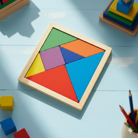 Wooden Tangram Puzzle – Small Size Educational Brain Teaser for All Ages